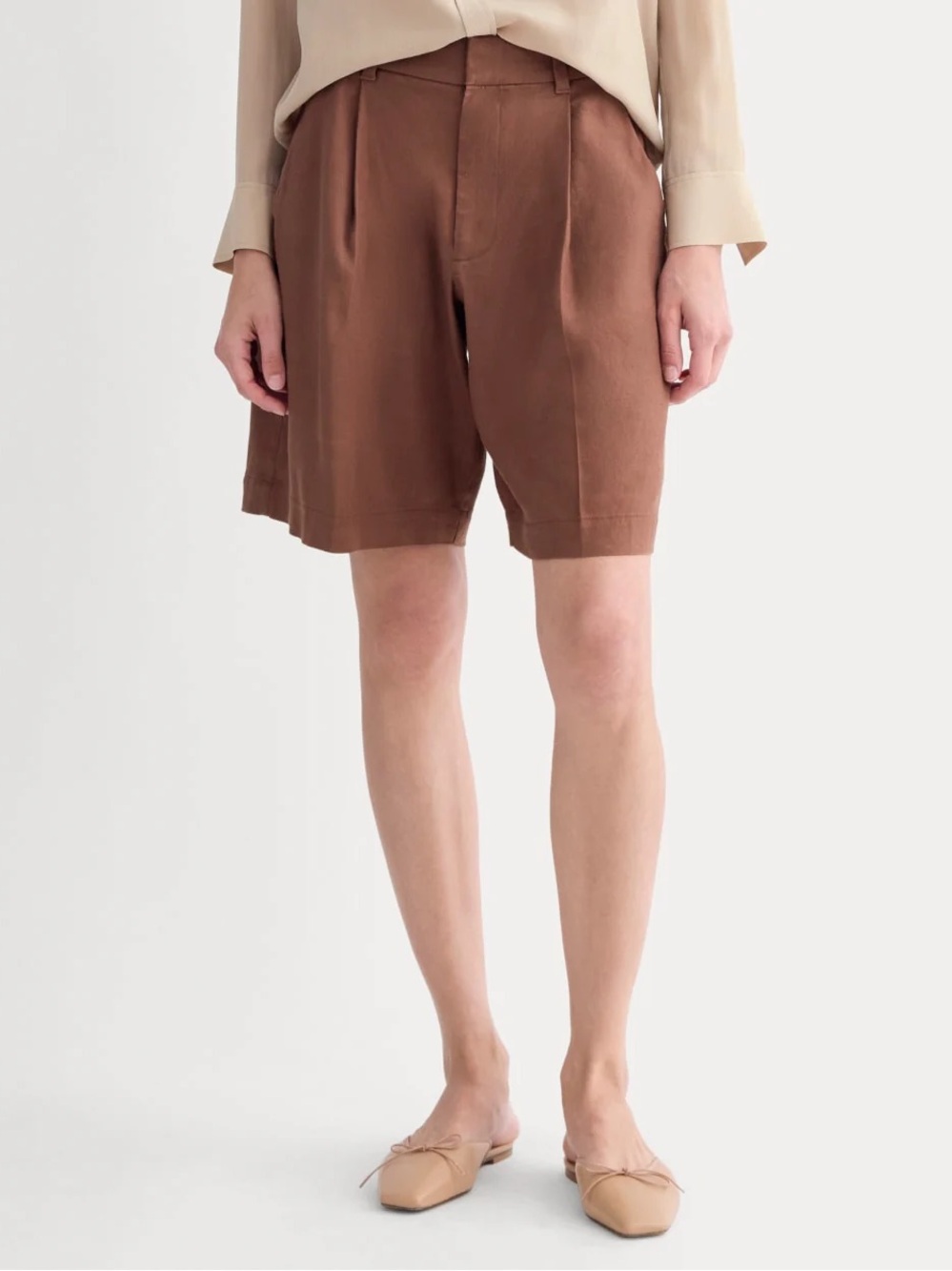 Everlane PLEATED SHORT IN STRETCH LINEN Cedarwood Size 12